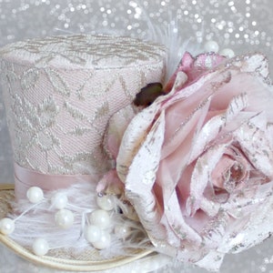 Roze en gouden kerst mini hoge hoed, vakantie feesthoed, gouden mini hoge hoed, goud en roze oudejaarsavond mini hoed, kerstversiering
