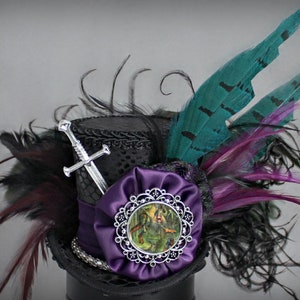 Jabberwocky Mini Top Hat, Dragon Mini Top Hat, Alice in Wonderland Hat, Black Mini Top Hat, Vrouwen Mini Top Hat, Vrouwen Jabberwocky Fascinator