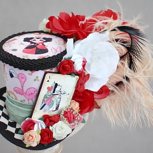 Alice in Wonderland, Rode Koningin Mini Hoge Hoed, Alice Kostuum Fascinator, Wonderland Verjaardag Hoed, Rode Koningin Hoed, Alice Tea Party Hoed