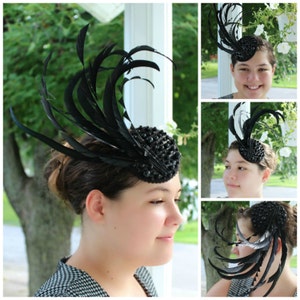 Schwarzer Fascinator, schwarzer runder Fascinator, Pferderennen Kopfschmuck, Fascinator Hut, Hochzeits Fascinator, schwarzer Cocktail Hut, Tea Party Hut