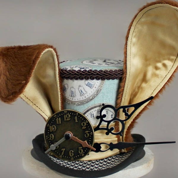 March Hare Mini Top Hat, Brown Rabbit Costume Fascinator, Birthday Hat, Alice in Wonderland Hat, Tea Party Hat, Wedding Hat, Boys Top Hat