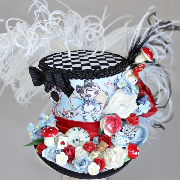 Alice Mini Top Hat , Alice in Wonderland, Mad Hatter Hat, Fascinator, Mini Top Hat, Mini Hats, Alice Tea Party, Wedding Hat, Women Top Hat