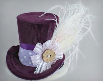 Plum Mini Top Hat , Purple Mini Top Hat , Tea Party Flower Hat, Kentucky Derby Hat, Women Mini Top Hat, Women Fascinator
