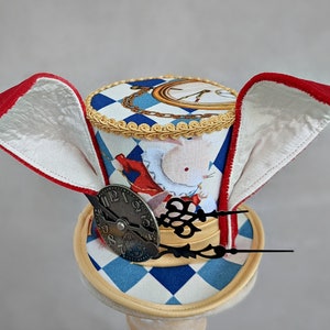 White Rabbit Mini hoge hoed, wit konijn kostuum tovenaar, verjaardag hoed, Alice in Wonderland hoed, Tea Party hoed, wit konijn tovenaar