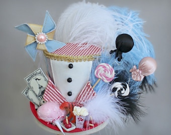 Mini Ringmaster Top Hat, Circus Mini Top Hat, Circus Mini Hat, Bridal Tea Party Ringmaster Hat, Circus Fascinator, Women Fascinator Hat