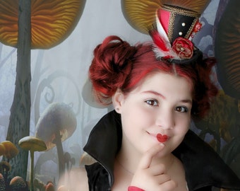 Red Queen of Hearts Mini Top Hat , Tea Party Hat , Mad Hatter Hat , Mini Top Hat Fascinator