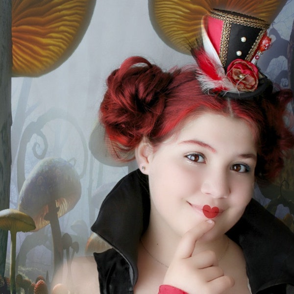 Red Queen of Hearts Mini Top Hat , Tea Party Hat , Mad Hatter Hat , Mini Top Hat Fascinator