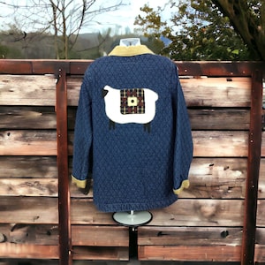 Appliquéd Primitive Sheep Quilted Denim Jacket