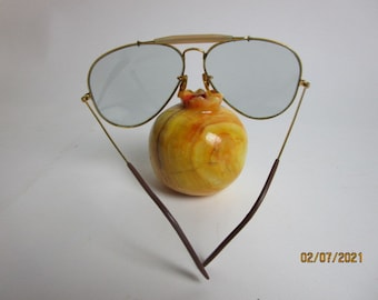 RAY-BAN Aviator Sunglasses -  Vintage Aviator Style Glasses with Blue Lenses Etched B&L - Top Wire Stamped with the B/ L  USA   Sale 125,00