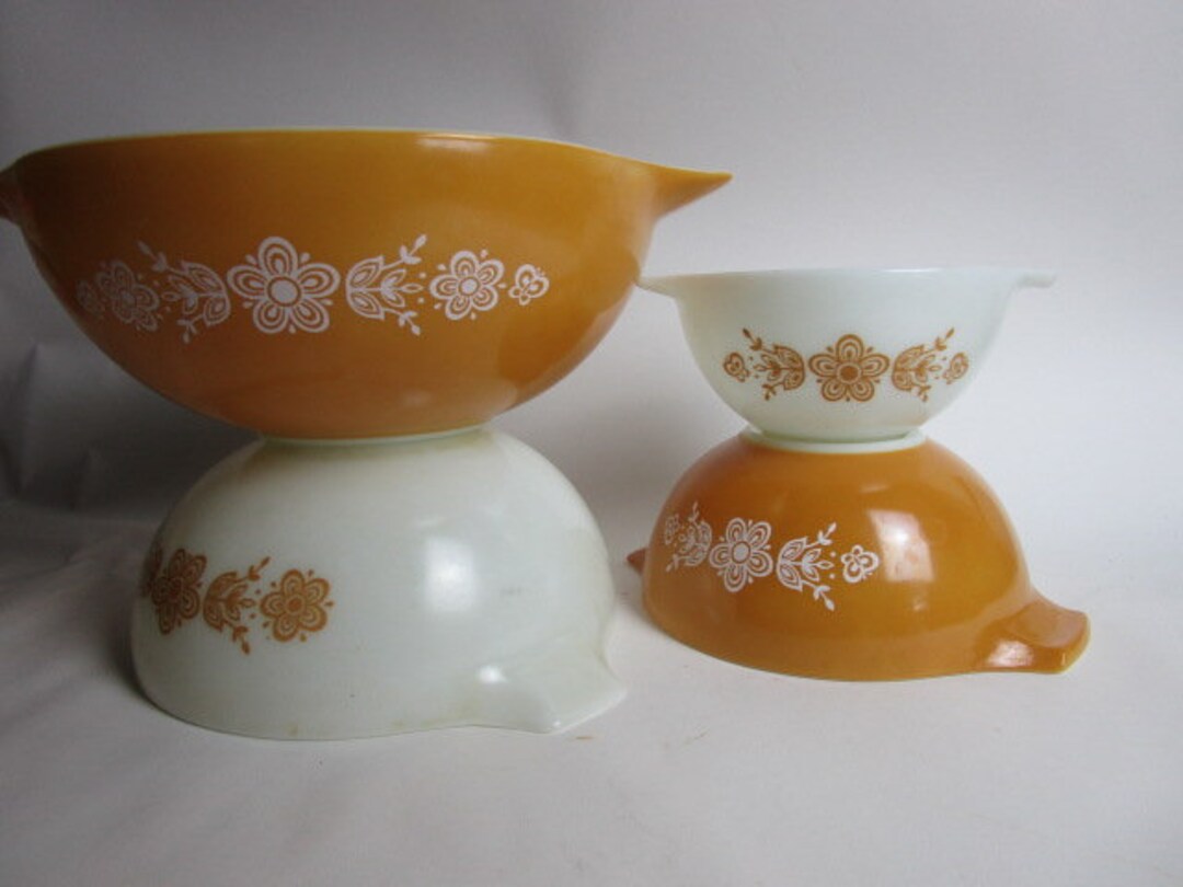 Pyrex NESTING BOWLS Set of 4 Bowls W HANDLES Cooking Serving Dishes ...