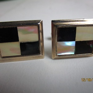 CUFF LINKS - Black and White on Gold Tone Setting