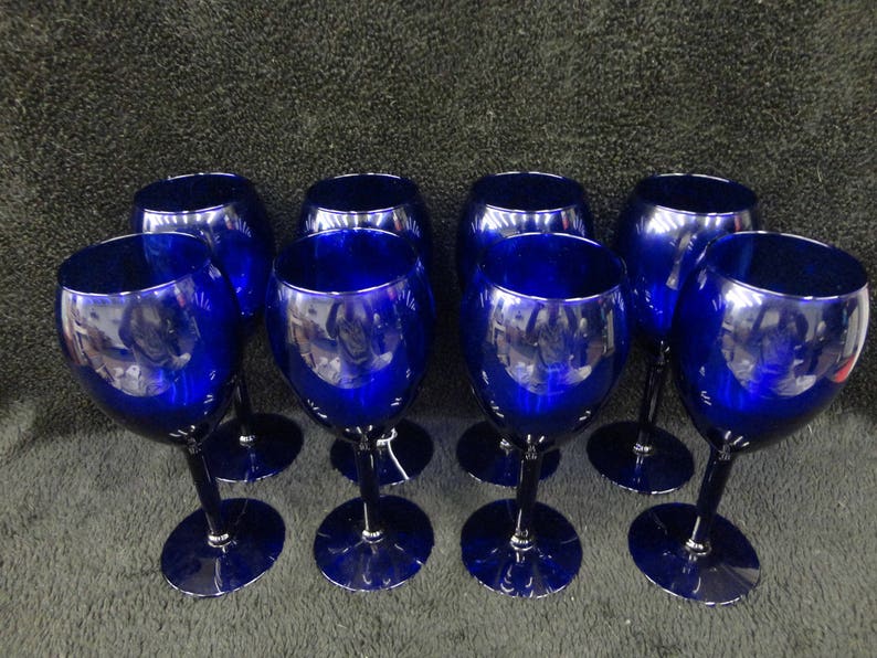 8 COBALT BLUE WINE Glasses Set of 8 Cobalt Blue Long Stemmed Etsy
