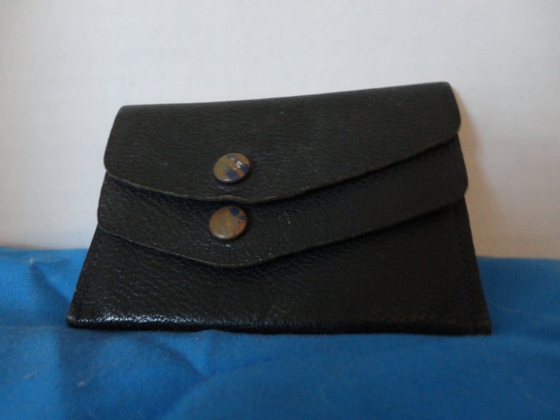 Small Double Pocket Black Leather Vintage Wallet Coin Purse