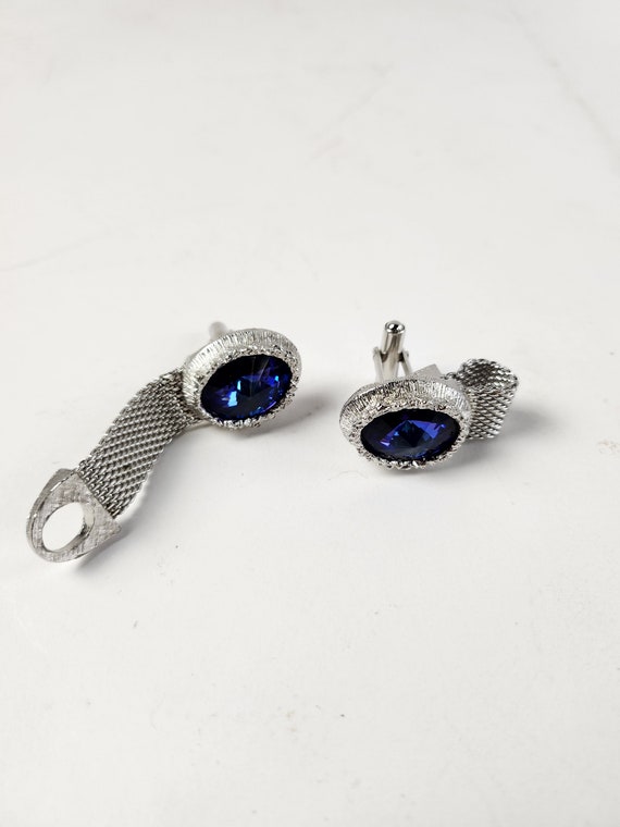 Swank Vintage Cufflinks  SILVER with BLUE STONE C… - image 6