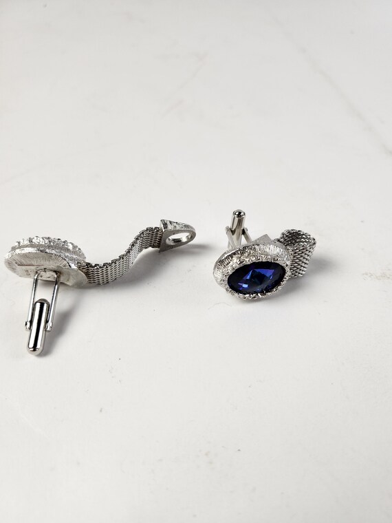 Swank Vintage Cufflinks  SILVER with BLUE STONE C… - image 5