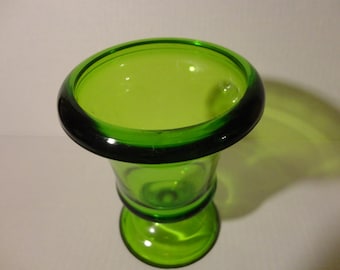 Vintage Emerald Green Pedestal Bell Shaped Vase - Clear Green Vase - Green Planter - Emerald Green Vase
