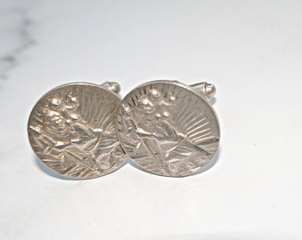 Religious Cufflinks, Vintage 1940's Swift & Fisher Silver Silver St Christopher  Cuff Links, Groom, Minister, Christmas Gift