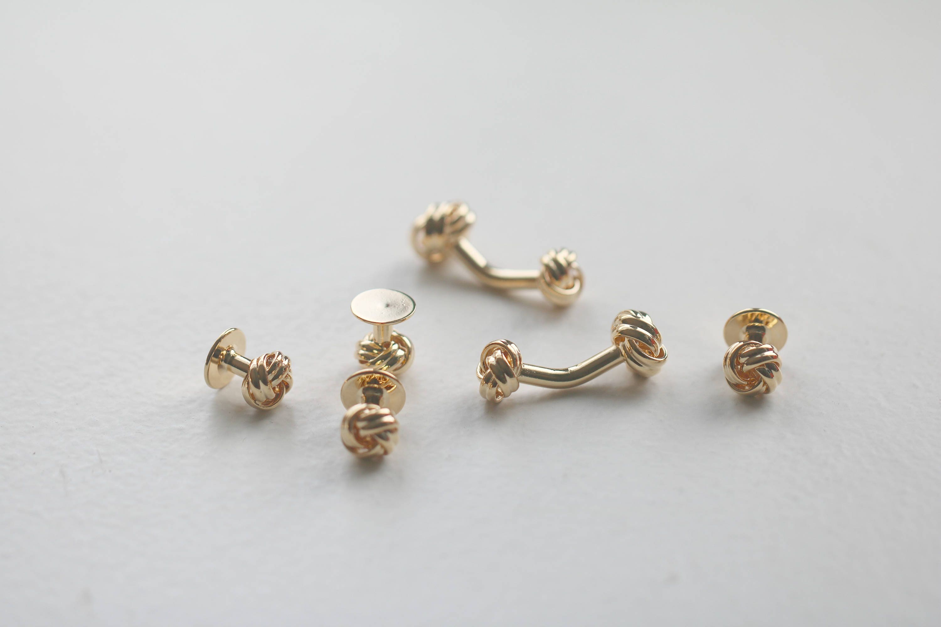 Vintage Tuxedo Cuff Links Shirt Studs Set, Love Knot 14 Kt Gold Plate…