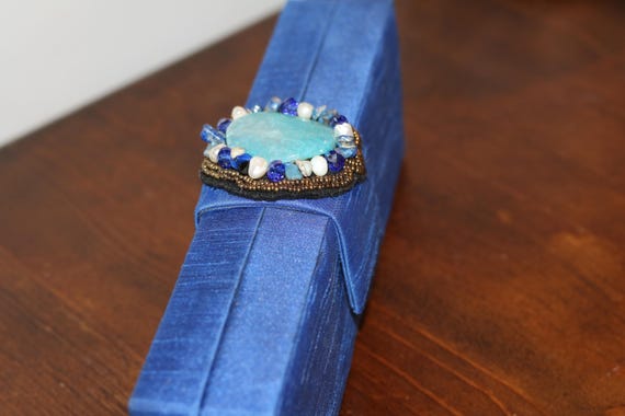 Blue Silk Gemstone Clutch Bag, Cobalt Blue Evening Bag, Evening Bag, Bridal Bag, Artisan Handmade Evening Bag, Wedding Clutch