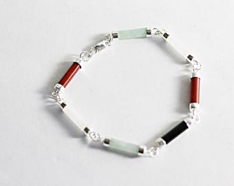 Jade Bracelet - Sterling Silver Multi Color Jade  Bracelet -  - Jade Jewelry - Sterling Jade Bracelet,Chinese Jade