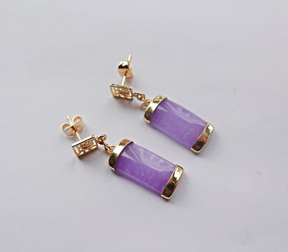 Lavender Chinese Jade Pierced Gold Filled Earring… - image 1