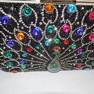 Bolso de mano y bandolera con joyas de cristal, bolso con forma de pavo real, bolso de noche vintage, pavos reales, bolso de mano para fiesta, accesorio de noche