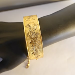 Antique Victorian Gold Black Enamel Bangle Bracelet, Gold Filled Bangle Bracelet, Vintage Jewelry. Taille D'Epargne. WOMENS LADIES GIFT
