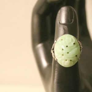 Antique Chinese Export Green Carved Jade Ring, Jade Sterling Ring Size 7,  Asian Chinese Jewelry, Sterling Unique Women&#39;s Jewelry
