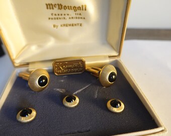 Vintage Tuxedo Cuff  Links Shirt Studs, 14k Gold Overlay Black Onyx Cufflinks Studs, Tuxedo Accessory, Black Tie Cufflinks, Groom Cufflinks