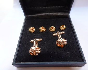 Vintage Tuxedo Cuff Links Shirt Studs Set, Love Knot  Gold Plated Cufflinks Cuff Link Set, Men GROOM Gift