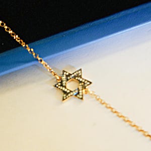 Star of David Necklace Gold Gilt Sterling Bracelet, Minimalistic Magen David Bracelet, Star of David Crystal Sterling Bracelet Italy
