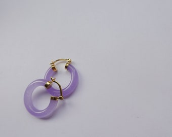Lavender Jade Earrings, Jade Hoop Earrings, Gold Filled Chinese Purple Jade Hoops Earrings  Asian  Jewelry,  Jade Earrings