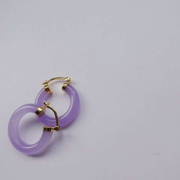 Lavender Jade Earrings, Jade Hoop Earrings, Gold Filled Chinese Purple Jade Hoops Earrings  Asian  Jewelry,  Jade Earrings
