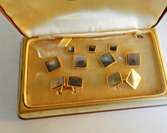 Vintage Tuxedo Cufflinks Shirt Studs Set,  9 Piece Set Gold Filled Art Deco Cufflinks Studs Set ,Minimalistic Tuxedo Set, Gift for Groom