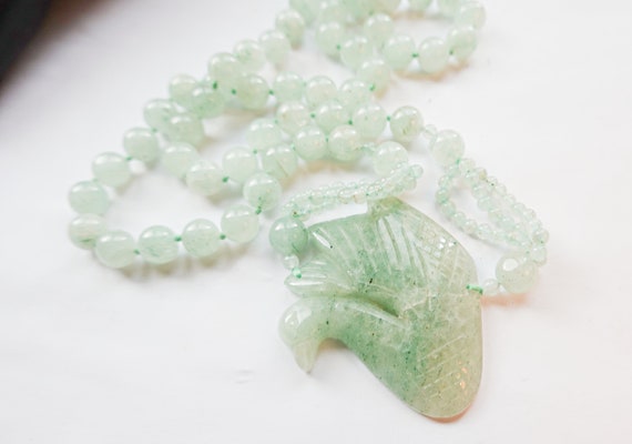 Vintage Chinese Jade Necklace, Chinese Jade Crane… - image 2