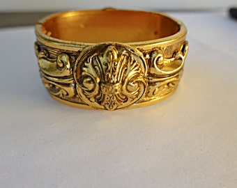 Antique Art Nouveau Etched Floral Hinged Bangle Bracelet,  High Relief Bracelet, Hinged Bracelet, Women's Jewelry, Gift for Woman