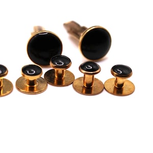 Vintage Tuxedo Cuff Links 6 Shirt Studs Set Black Onyx Gold Cufflinks Cuff Link Set Men GROOM Groomsmen Gift