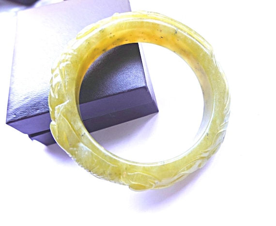 Antique Carved Celadon Serpentine Bangle Bracelet, Xiu Jade, Chinese Jewlery
