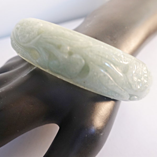 Vintage  Carved Pierced Jade Bangle Bracelet , Chinese Jade Lotus Flower Asian Chinese Jewelry, Jade, Bangle Women's Jewelry Gift,