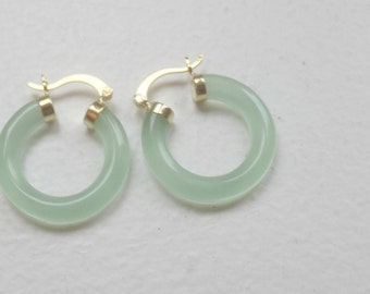 Green Jade Earrings, Jade Hoop Earrings,  Gold Filled Chinese Green Jade Hoops Earrings  Asian  Chinese Jewelry Chinese  Earrings