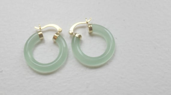 Green Jade Earrings, Jade Hoop Earrings, Gold Fil