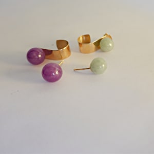 14k Yellow Gold Lavender and Green Jade Earrings, 14k Gold Extenders with two Pairs of Jade Earrings,14k Jade Earrings, Jade Stud Earrings,