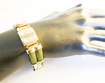 Jade Bracelet - Gold Filled Green Jade Bracelet - Gemstone Bracelet - Jade Jewelry - Chinese Jade, Chinese Longevity Bracelet