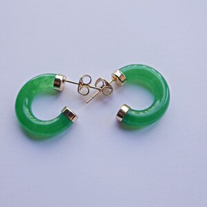 Green Jade Earrings, Jade Hoop Earrings, Gold Filled Chinese Green Jade Hoops Earrings Minimalistic Chinese Jewelry, Gemstone Hoop Earrings
