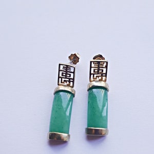 Green Jade Earrings, Jade Dangle Earrings, Gold Filled Chinese Green Jade  Earrings, Chinese Jewelry, Gemstone Hoop Earrings