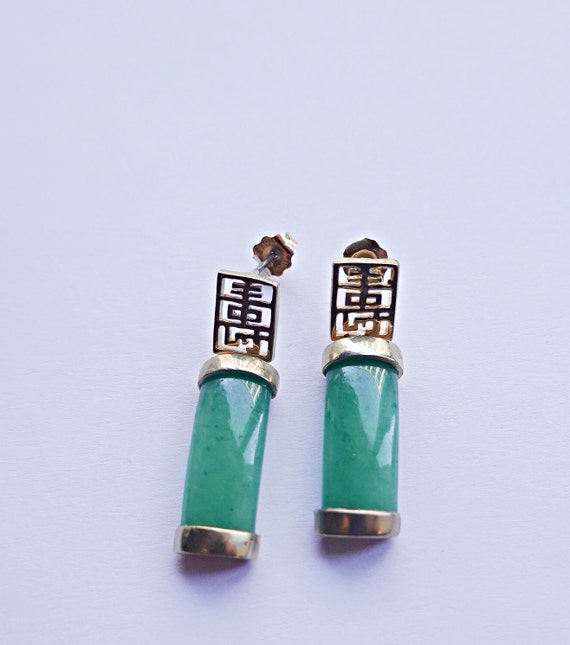 Green Jade Earrings, Jade Dangle Earrings, Gold Fi