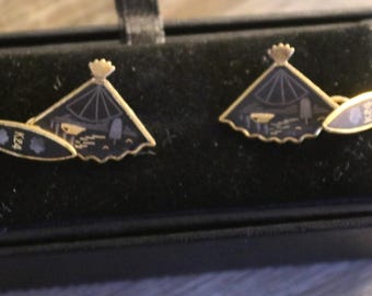 Amita Japanese Vintage Damascene Cufflinks, Mid Century Rectangle