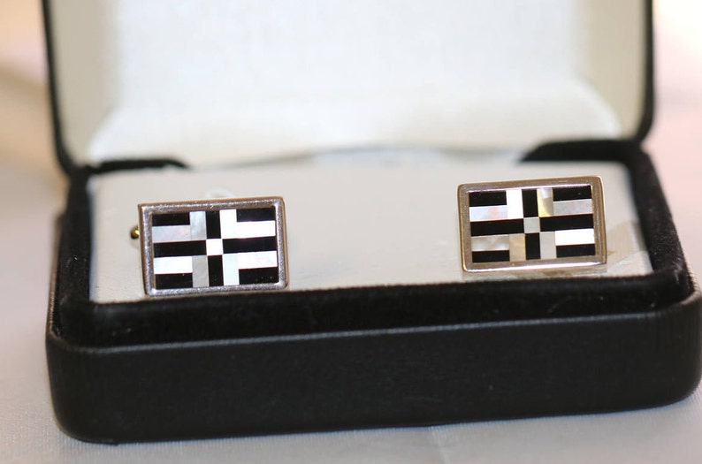 Vintage Cufflinks Cuff links French Cuffs Men/'s gift Sterling Cufflinks Onyx Mother of Pearl Cufflinks Black White Cuff Links