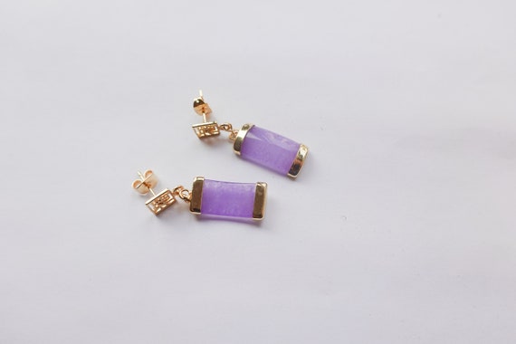 Lavender Chinese Jade Pierced Gold Filled Earring… - image 2