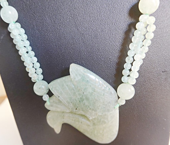 Vintage Chinese Jade Necklace, Chinese Jade Crane… - image 1